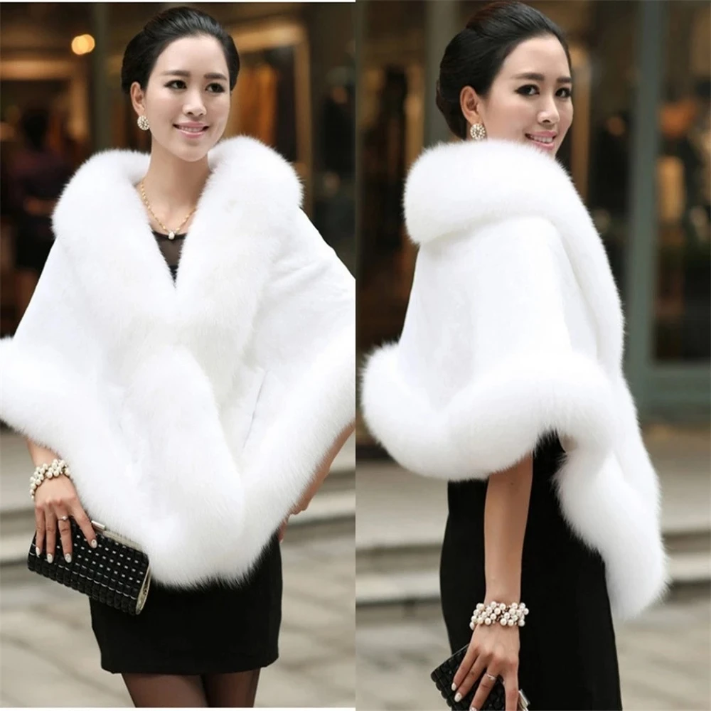 Big Bridal Faux Fur Wraps Winter Wedding Coat Warm shawls Outerwear White Black Blue Shrug Women Jacket Prom size 165*55 cm