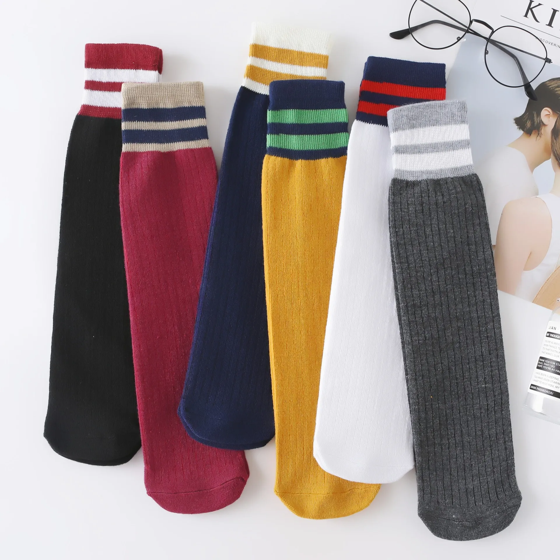 10 пара/лот Сезон осень-зима Хлопковые женские носки Модные дышащие в полоску