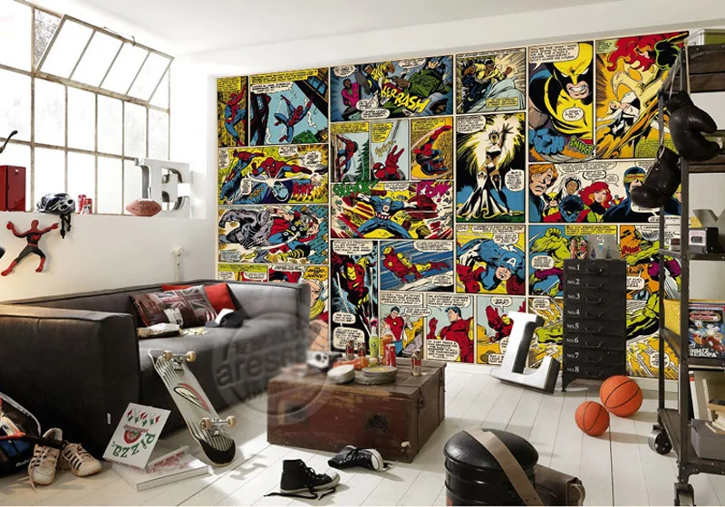Comics room. Комната комикс. Фотообои в стиле комиксов. Комиксы на стене. Разрисовка стен в стиле Marwell.