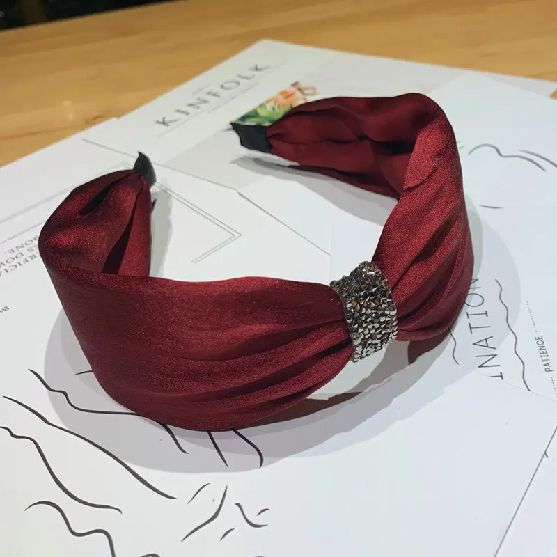 

Solid Color Knotted Rhinestone Hairbands Strass Headbands For Womens Wide Side Makeup Cristal Headbands Girls Hair Accessories