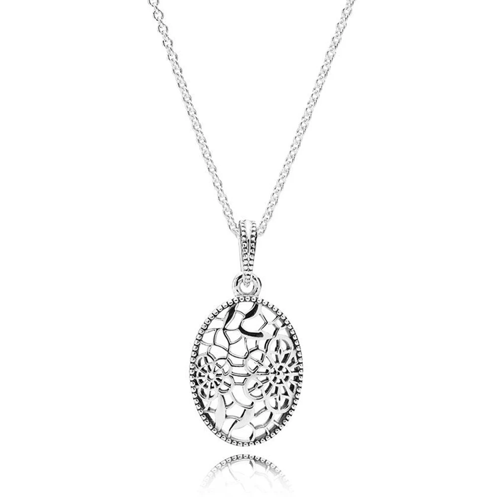 

Original 925 Sterling Silver Love Floral Daisy Lace Flower crystal Europe Pendant Necklace Fashion Women Bead Charm Gift Jewelry