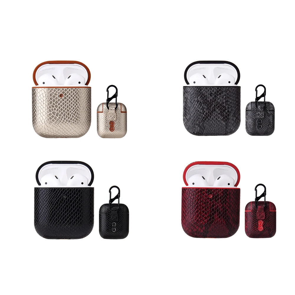 Сумка из змеиной кожи чехол для Apple AirPods 1/2 Bluetooth беспроводные наушники кожаный чехол для Air Pods крышка зарядных ящики