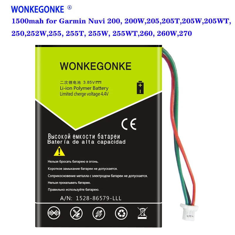 Аккумулятор WONKEGONKE 1500 мАч для Garmin Nuvi 200 Вт 205205 т 205 205WT 250252 255 260 270|Аккумуляторы