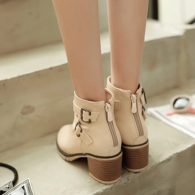 Женские ботильоны на высоком каблуке осенние полусапожки из искусственной кожи