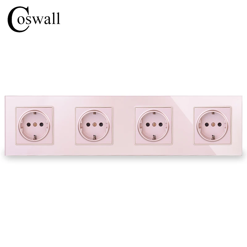 Настенная панель из закаленного стекла COSWALL 4-х клавишная розетка с заземлением