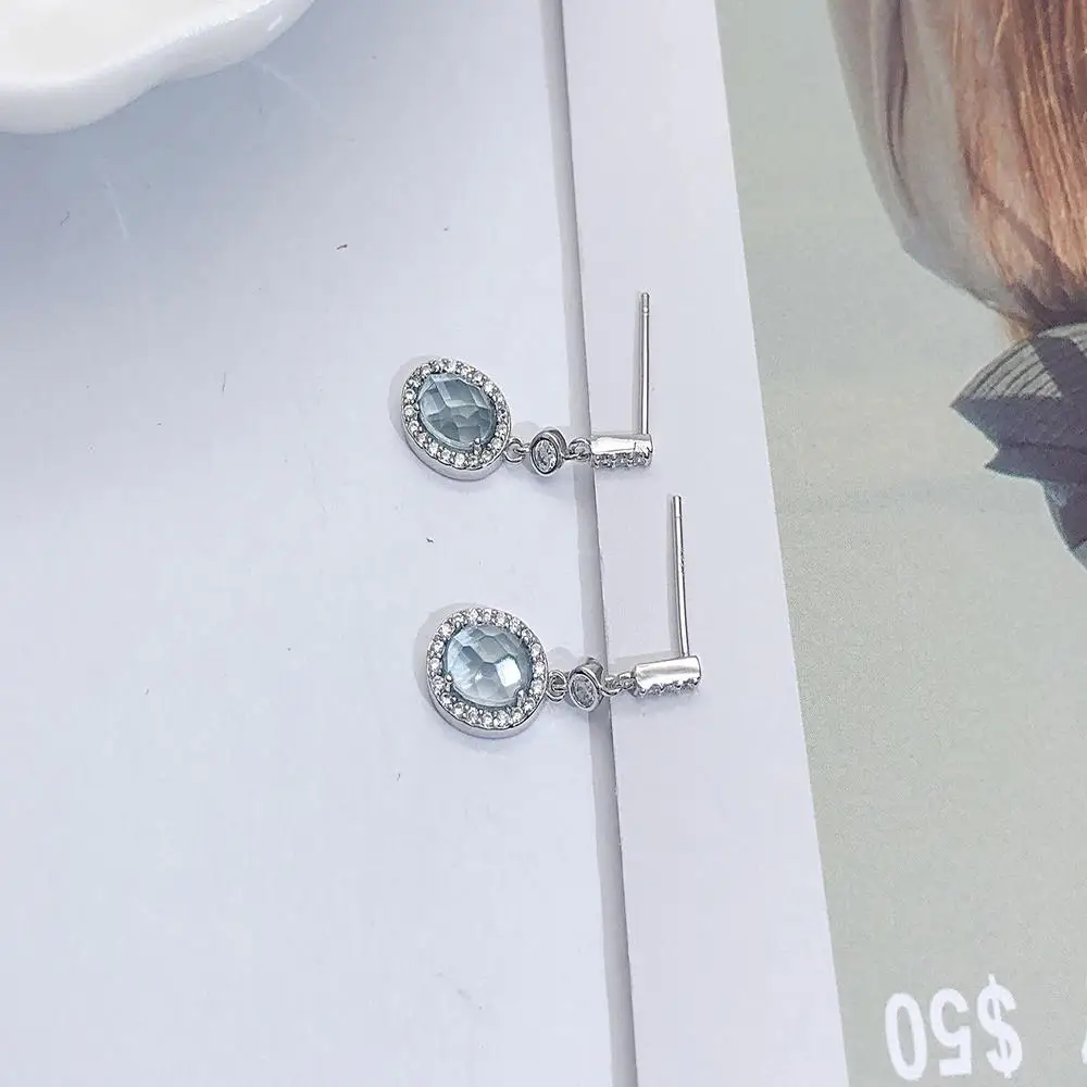 

sterling clear mint blue pendant earrings simple high-quality fresh fashion temperament super fairy earrings