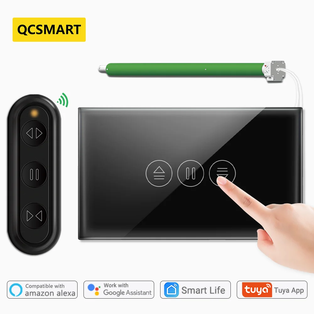 

Tuya Smart Life Curtain Switch Remote Control Blinds Engine Roller Shutter RF+WiFi App Timer Google Home Alexa Echo Black