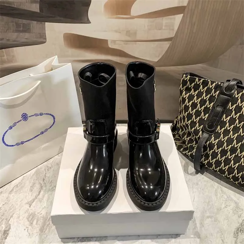 

Women's boots high quality P house knight boots Martin boots black thick heel thick-soled non-slip round toe short boots
