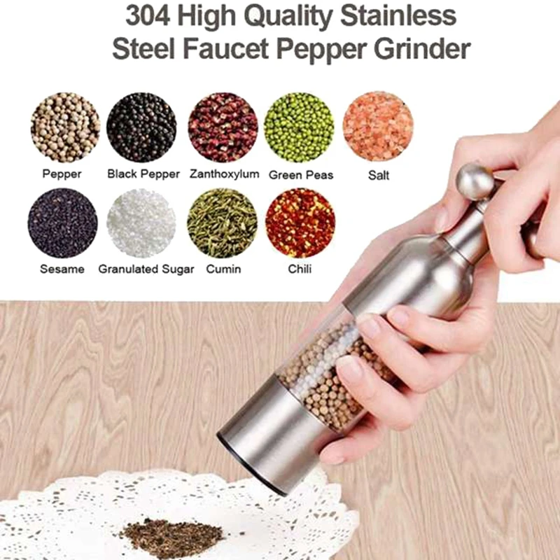 

Manual Salt Pepper Mill Grinder Stainless Steel Faucet Valve Shape Grinder Spice Sauce Grinder