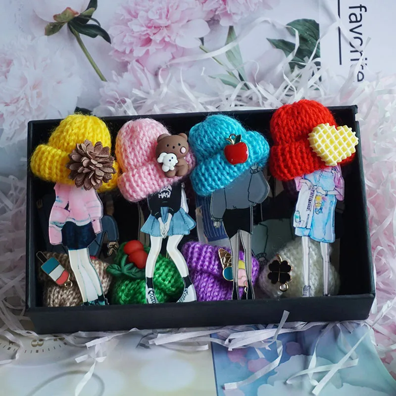 Набор женских брошей в подарочной коробке милые значки с большими очками модная