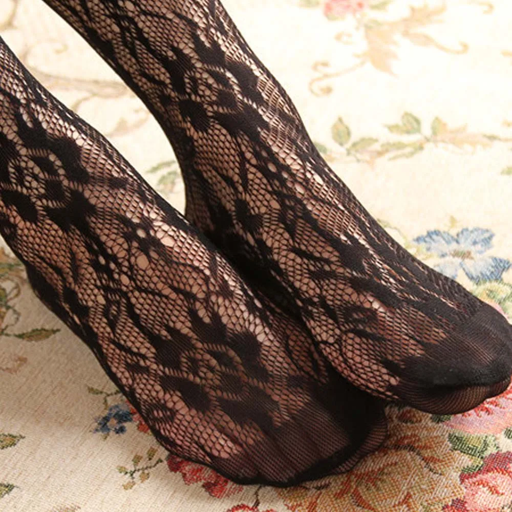 Thin Nylons Net Stocking Women's Fishnet Pantyhose Black Lace Mesh Hollow Flower Tights Wholesale images - 5