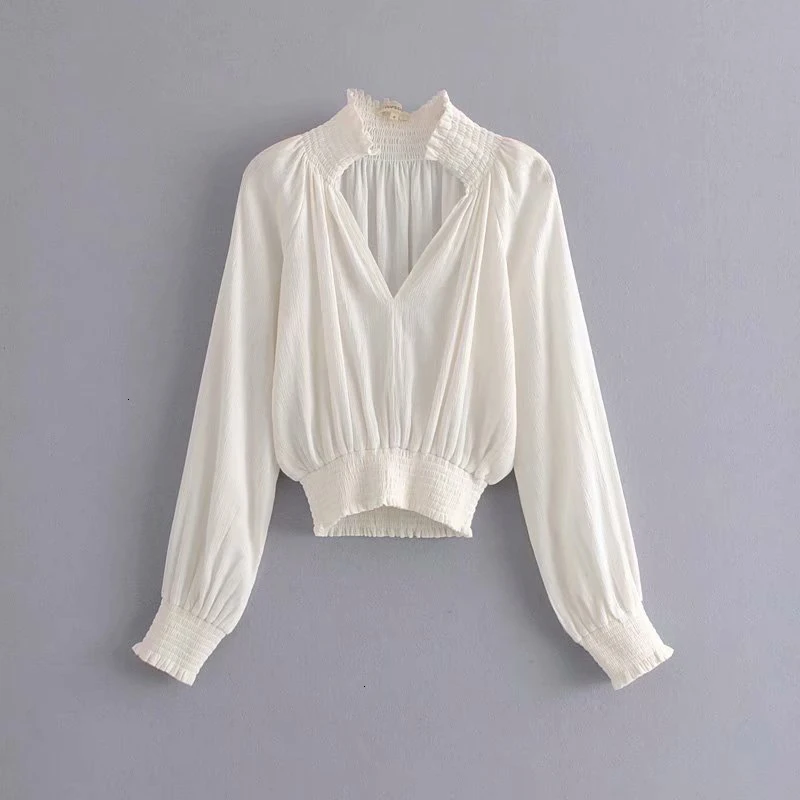 Модные женские блузки от больших мам с глубоким v образным вырезом белые