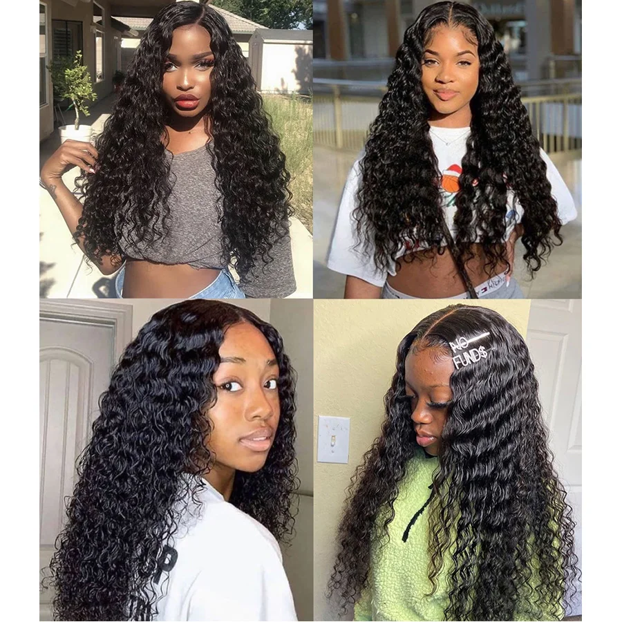 Парики на сетке с глубокой волной 4 × парики из человеческих волос для черных