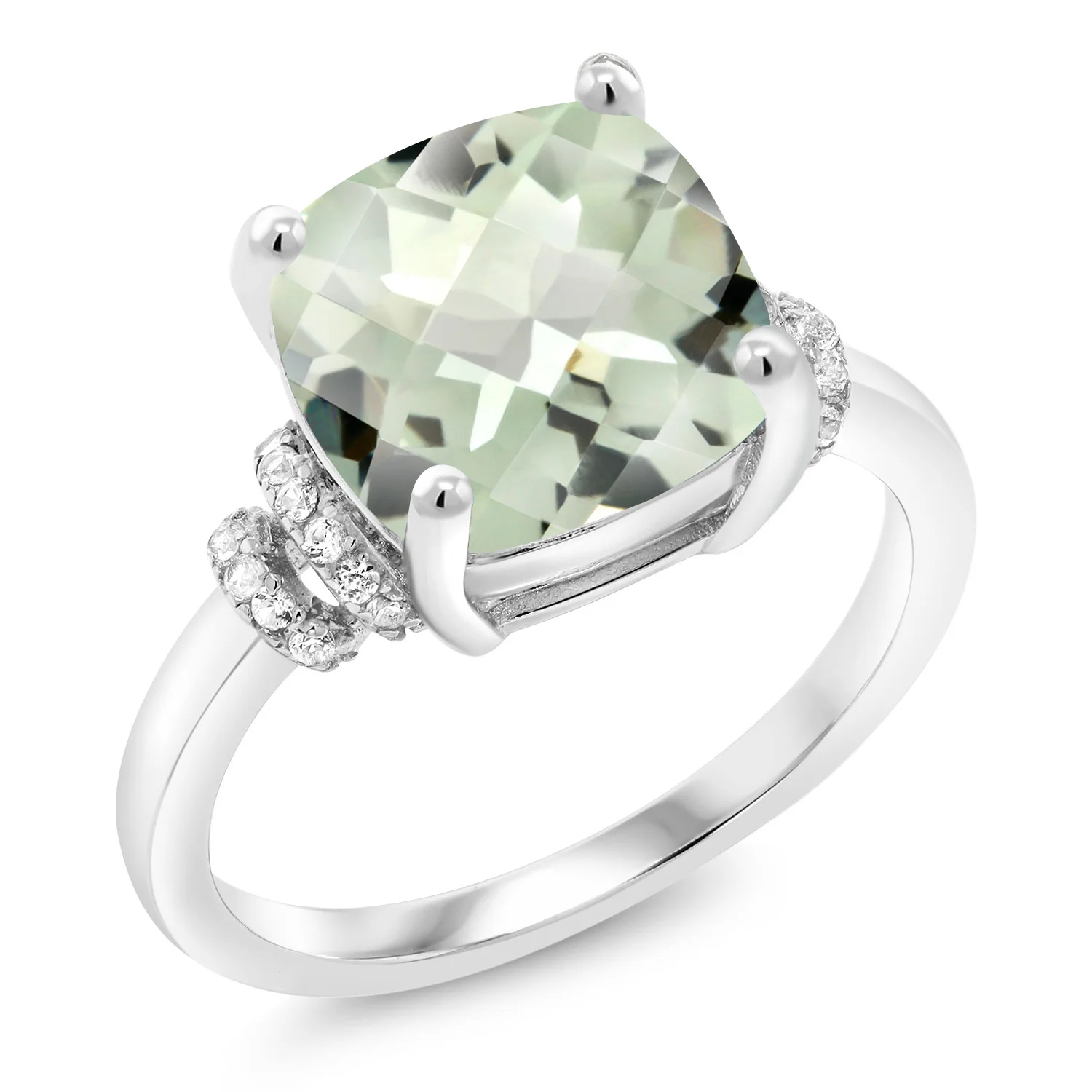 GemStoneKing 3,62 Ct подушка шахматная доска натуральный зеленый празиолит 925 пробы Серебряное кольцо для женщин хорошее ювелирное изделие