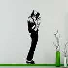Майкл Джексон узор с его шляпой Наклейка на стену знаменитая звезда Съемный Настенный постер Классическая Танцующая позиция Виниловые фрески AJ596