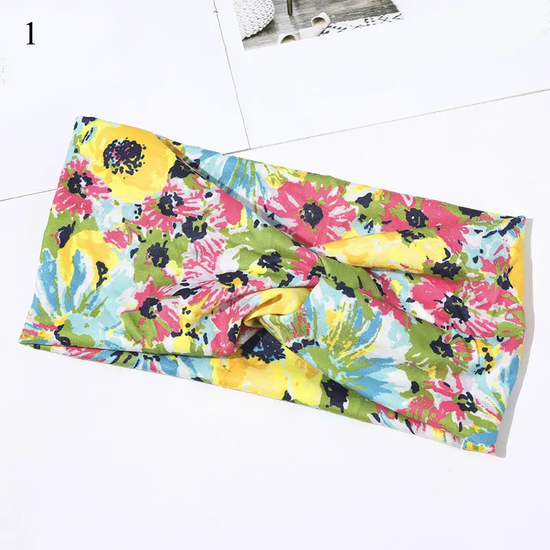 

Fashion Floral Cotton Headband for Women Girls Hairband Elastic Knotted Headband Twist Cross Turban Headwrap Hair accessories