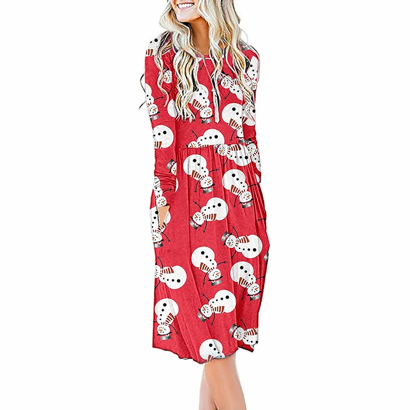 

Женское платье с длинным рукавом, круглым вырезом и карманами