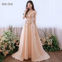 champagne prom dresses applique party gowns elegant long formal prom dress