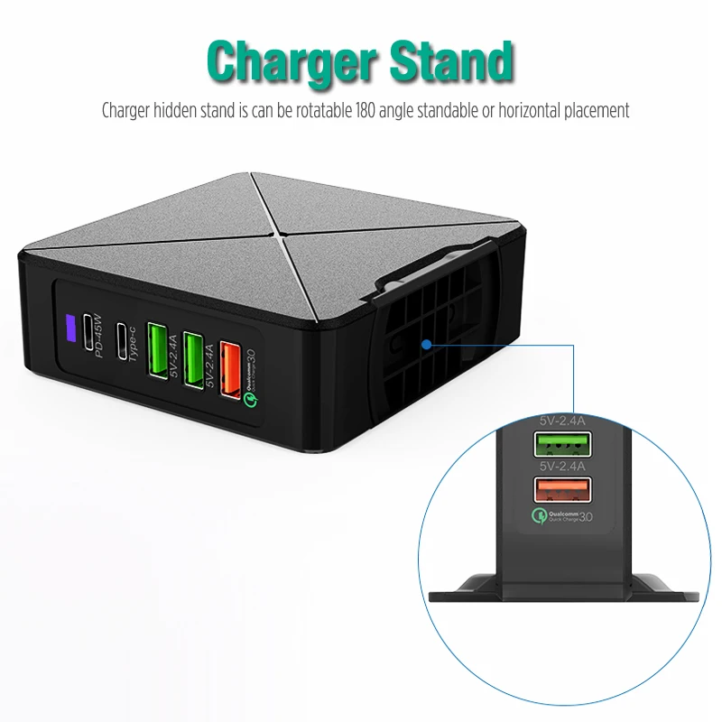 С несколькими usb-портами зарядное устройство 75 Вт PD USB-C 45 Вт быстрозарядная станция для iPhone 8 X Macbook samsung S10 Quick Charge 3,0 type C адаптер