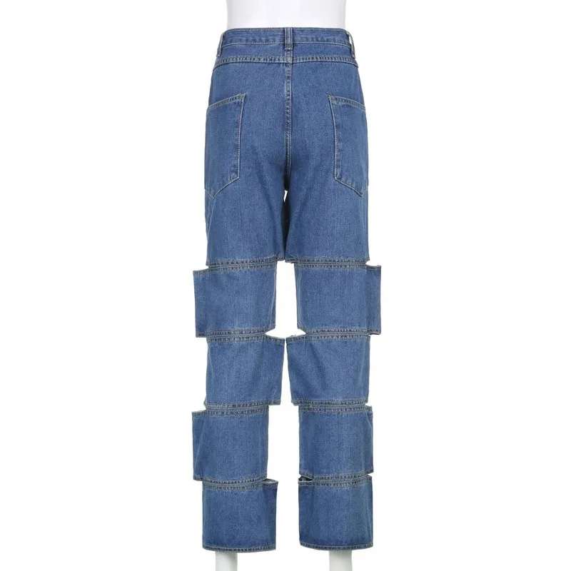 

High Waist Loose Comfortable Jeans For Women Plus Size Fashionable Casual Straight Pants Hollow Out Washed Boyfriend Jeans