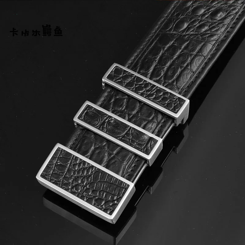 

crocodile belt bag men's plate buckle leather business youth casual pants waist holographic mens luxury gifts for free shipping