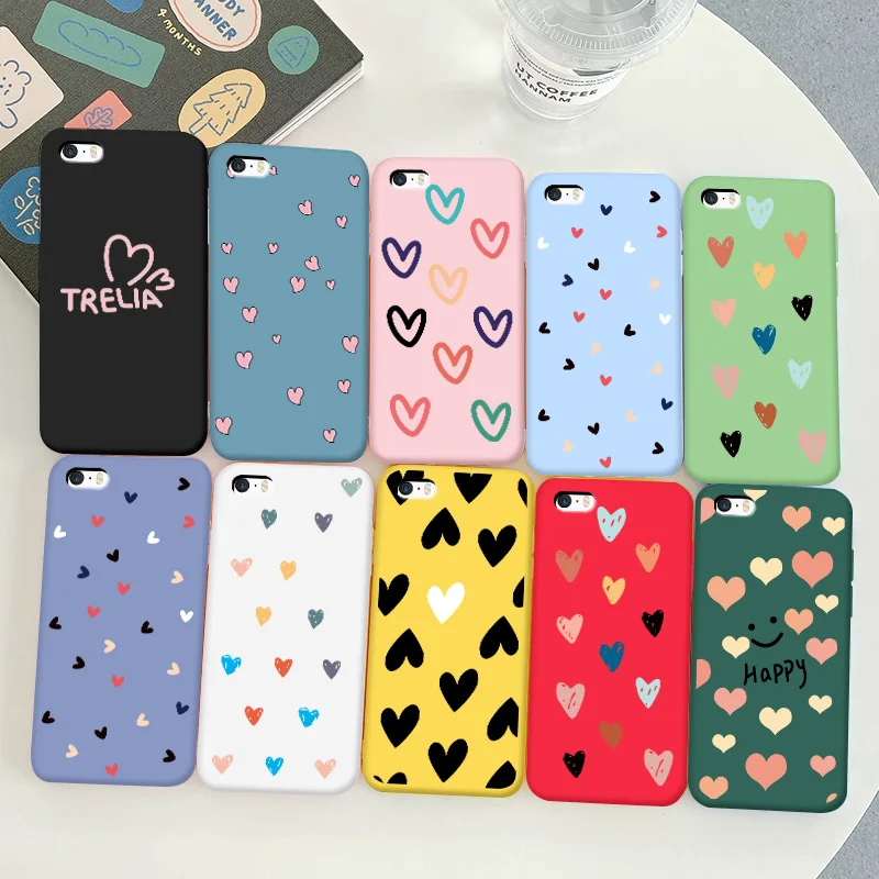 

For iPhone 5 5s se Case Protective Phone Shell Frosted Silicone Casing Color Heart-Shaped Soft TPU Back Cover