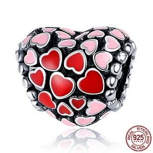 Hot Sale New 925 Sterling Silver Simple Pink Heart Bead Charm Fit Original Pandora Bracelet Jewelry DIY Fashion Gift for Women
