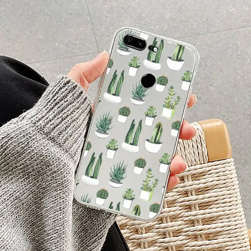 Чехол для телефона прозрачный с милым мультяшным рисунком кактуса 0 Huawei Nine e 6 5 4 3 2