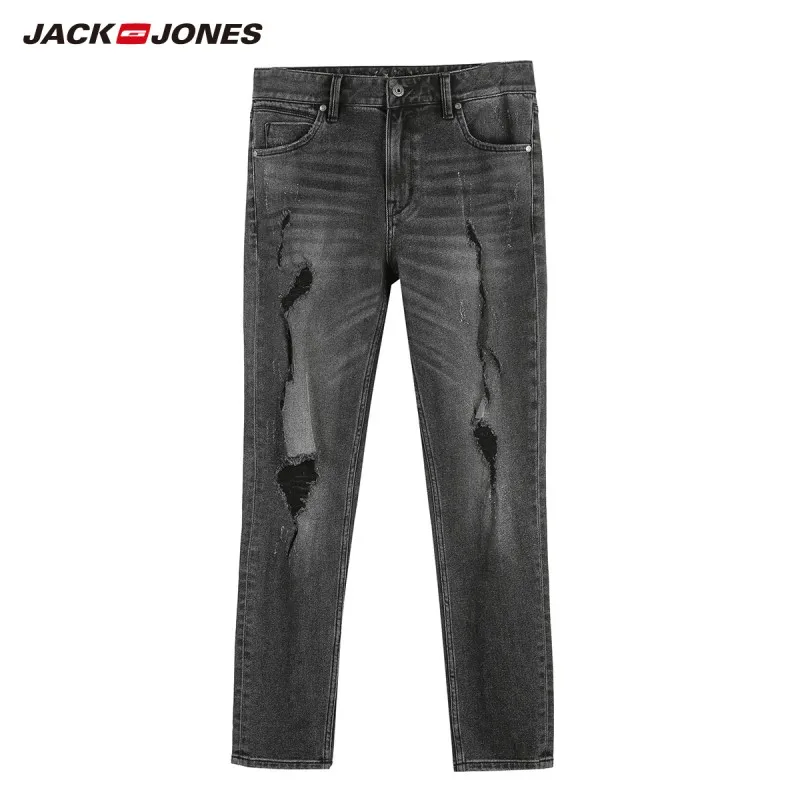 Мужские Стрейчевые джинсы JackJones Модные зауженные рваные уличная одежда для