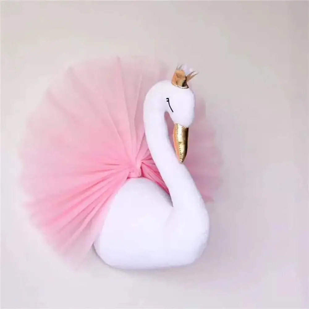 3D голова животного плюшевая кукла настенное крепление мягкая игрушка слон жираф зебра лев настенная подвесная игрушка детская комната Детский сад украшение - Цвет: Swan