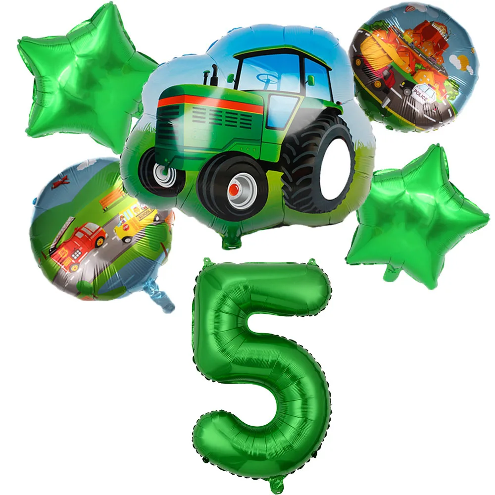 6pcs Tractor Foil balloons 32 inch Number Balloon Farm Bulldozer Ice Cream Car Birthday Party Decorations Kids Toys Baby Shower | Дом и сад