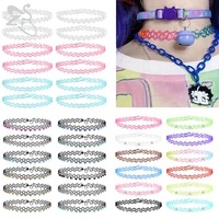 zs 12pcsset colorful stretchable chokers for women girls vintage gothic punk necklaces collar party jewelry tattoo choker femme