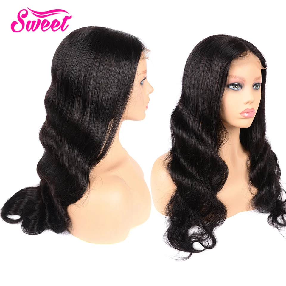 Сладкая волна тела 5*5 закрытие шнурка парики бразильские Remy человеческие волосы