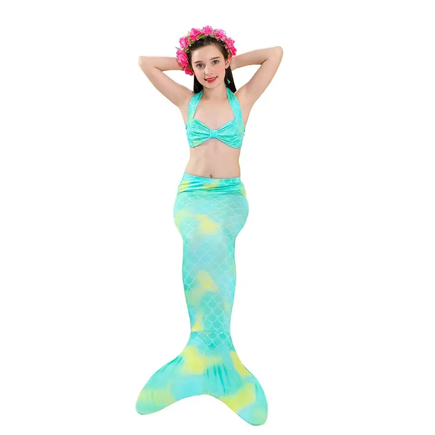 Fancy NEW the Little Mermaid Tail with Garland or With Monofin Swimsuit for Kids Girls swimmable Bathing Suit Mermaid Costume