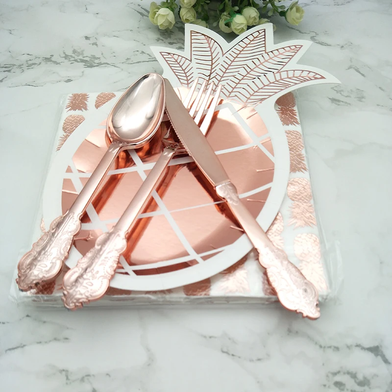 Столовые приборы с ананасом из розового золота 16 комплектов детский душ день