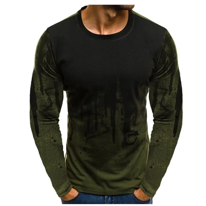 Мужская модная весенняя футболка с длинным рукавом и круглым вырезом свободная