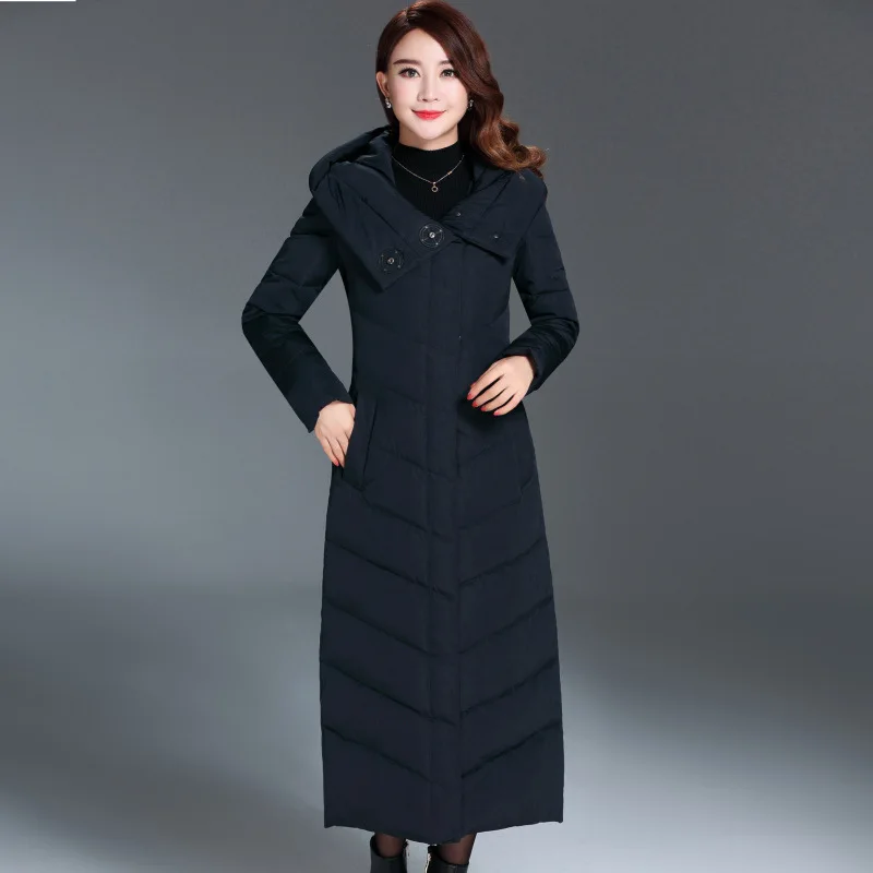 2020 New Winter Womens Long Down Jacket Korean Slim Fit Hooded Outerwear Female Sleeve Thick Warm Overcoat Plus Size M-3XL | Женская