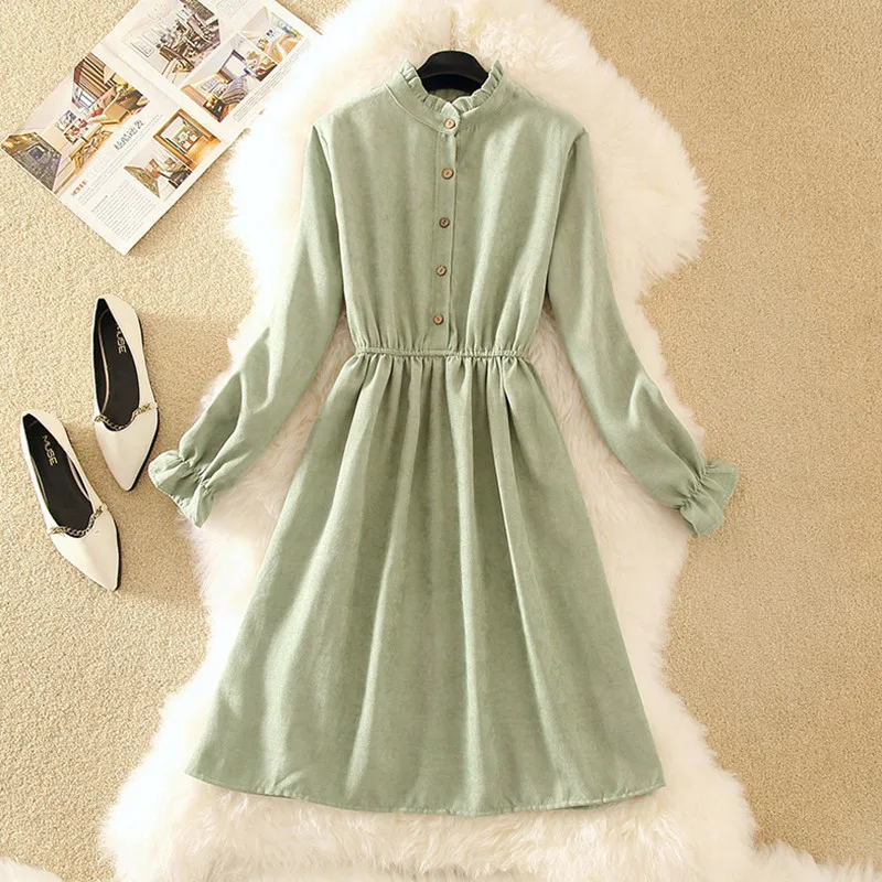 Винтажные вельветовые вечерние платья 2019 Повседневное платье миди на пуговицах