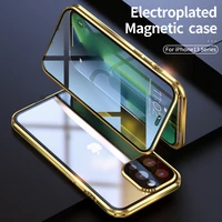 magnetic phone case for iphone13 pro max13miniall round protection double sided tempered glass cover and metal anti drop frame