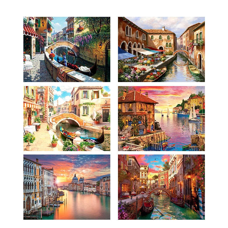 

5D Diy Diamond Painting Cross Stitch "Flower lake city sunset" Home Decor Full Round Rhinestones Inlay Diamond Embroidery