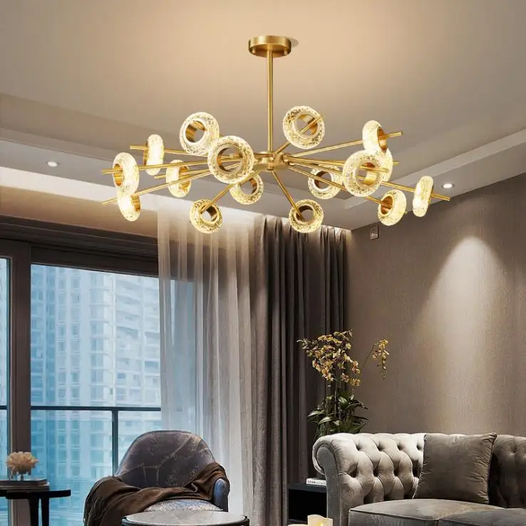 New Copper Molecular Led Chandelier Lighting Home Decor Living Room Bedroom Nordic Luxury Crack Crystal Ceiling Lamps | Освещение
