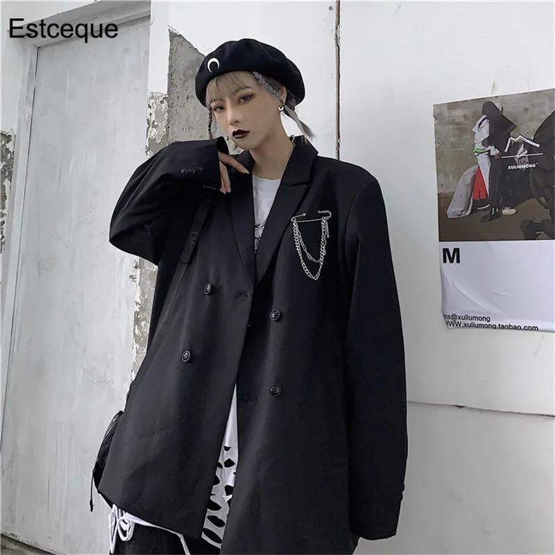 Новинка 2020 корейские свободные черные блейзеры женский модный образец пиджак с