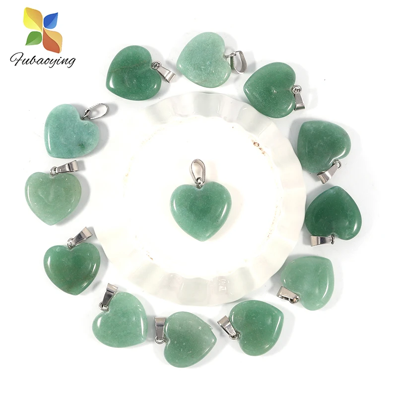 Ожерелье Fubaoying из натурального авантюрина с зеленым сердцем Подвески 20 мм