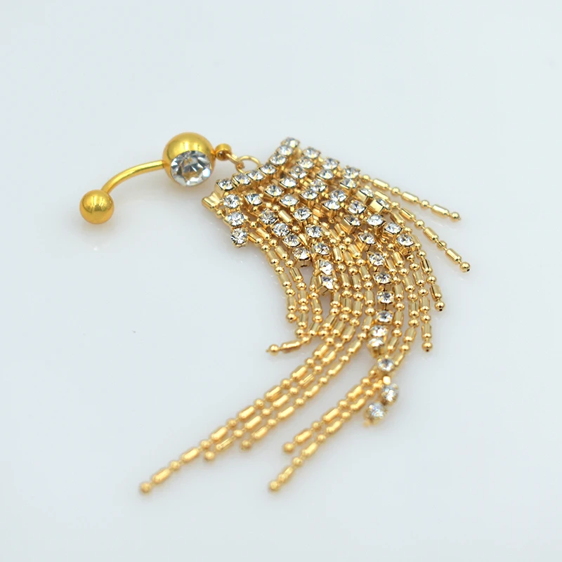Fashionable stainless steel tassel belly button nail personality body piercing jewelry bell pendant gold color 2020 summer gift | Украшения