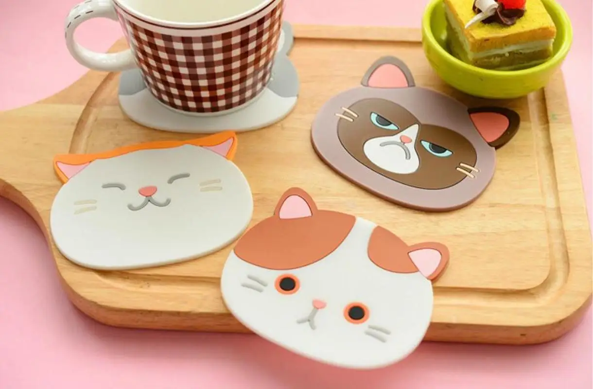 6 шт. милый кот Coaster силиконовый теплоизоляция коврик нескользящий чаша | Дом и сад