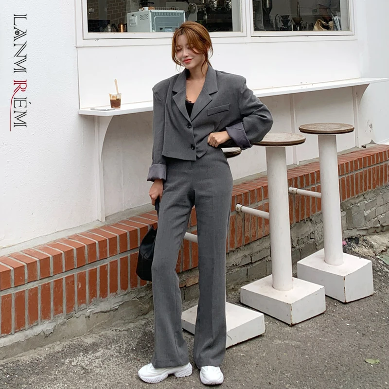 LANMREM/2021 г. Весенний Модный Новый однобортный Блейзер с короткими рукавами + брюки