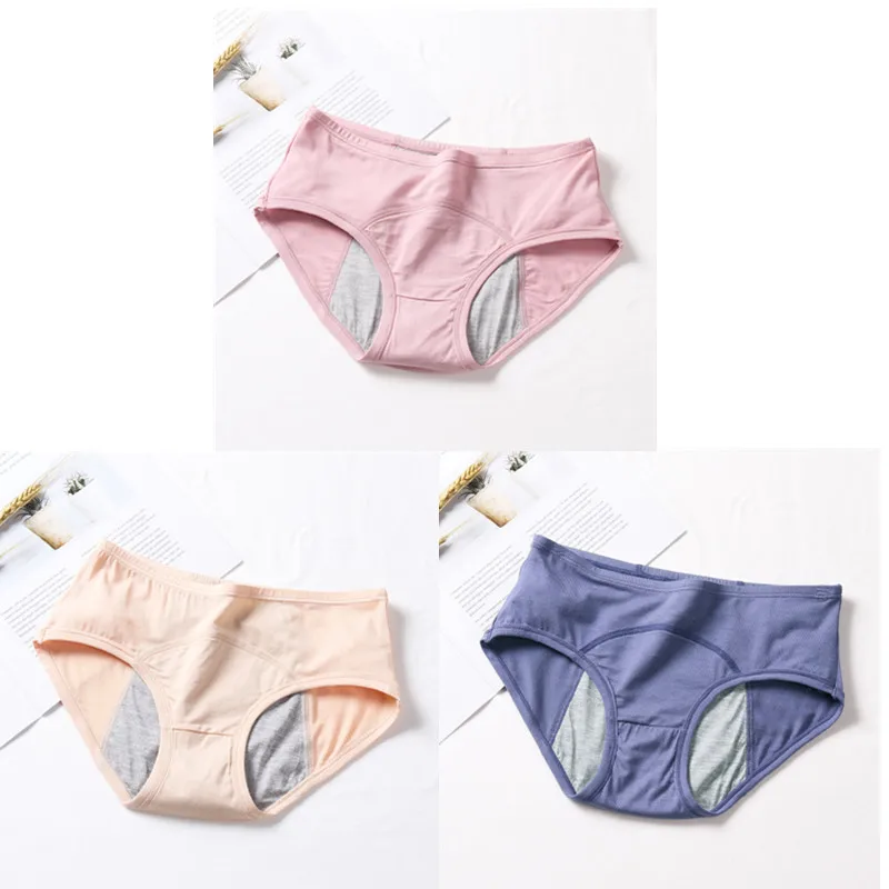 Pink Beige Blue 3 шт./компл. плюс размер L-XL средняя талия модал герметичные менструальные трусики период женское нижнее белье непромокаемые трусы дропшиппинг HP810 - Цвет: Pink Beige Blue