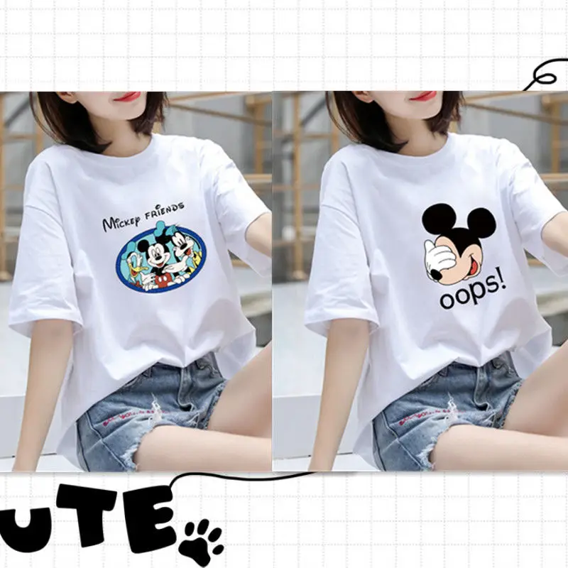 

Disney Summer Korean Style Loose Slimming Women's Half Sleeve Top Two ZH cartoon Mickey series cotton short sleeved T-shirts