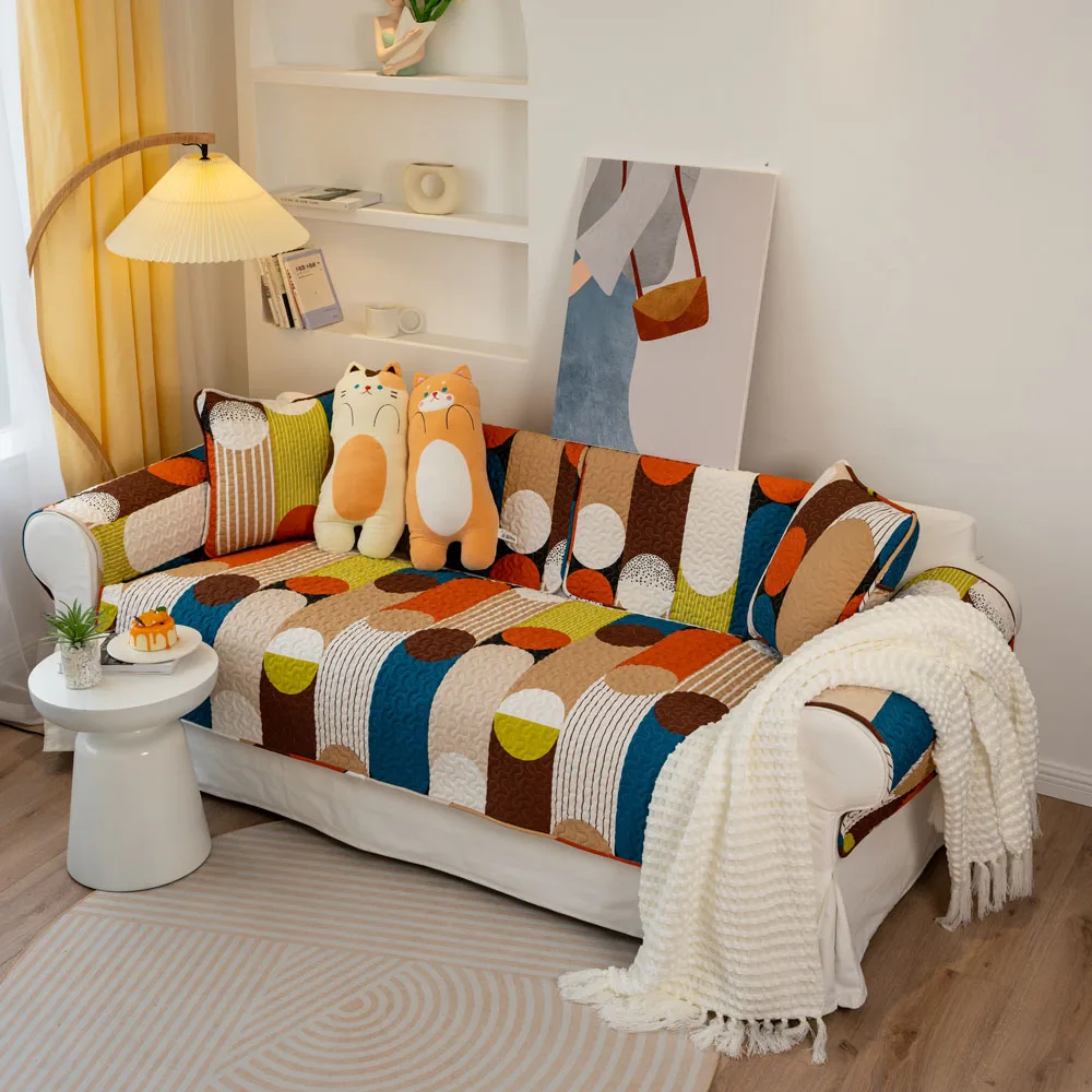 

Nordic Simple Cotton Geometric Color Matching Sofa Cover Seasons Universal Corner Sofa Towel Slipcovers Cushion For Living Room