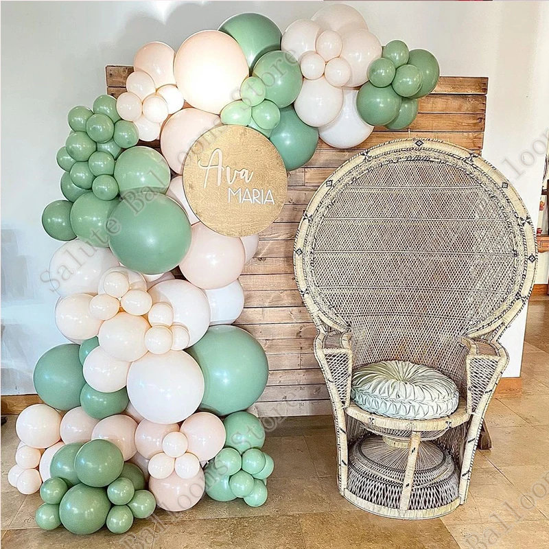 

100PCS Double Cream Peach Balloons Garland Wedding Decoration Avocado Green Ballon Arch Shower Anniversary Party Decor